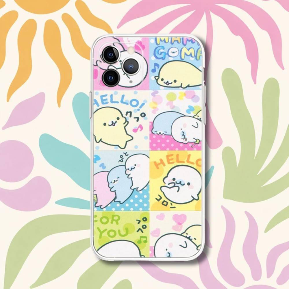 Cute M-Mamegoma Seals Transparent Phone Case For iPhone 17,13,15,12,11,14,16 Pro Max Mini 7,8 Plus SE4,17E Air Cover Fundas