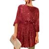 Women Sequins Round Neck Long Sleeve Casual Commute Bodycon Mini Dress