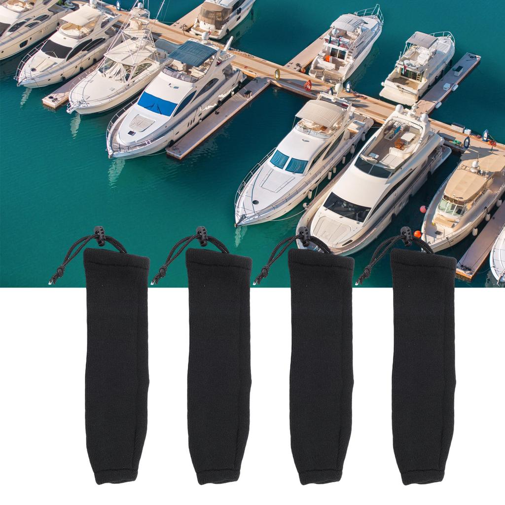 Marine Boat Bumper Covers 20×63cm Black Knitted Elastic Strong Protection Boat Bumper Sleeves for Twin Eye Center Rope Tube
