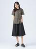 Beams Heart Cleric Blouse with Mellow Free Size Women's S/S Sleeves, Brown.Gingham,