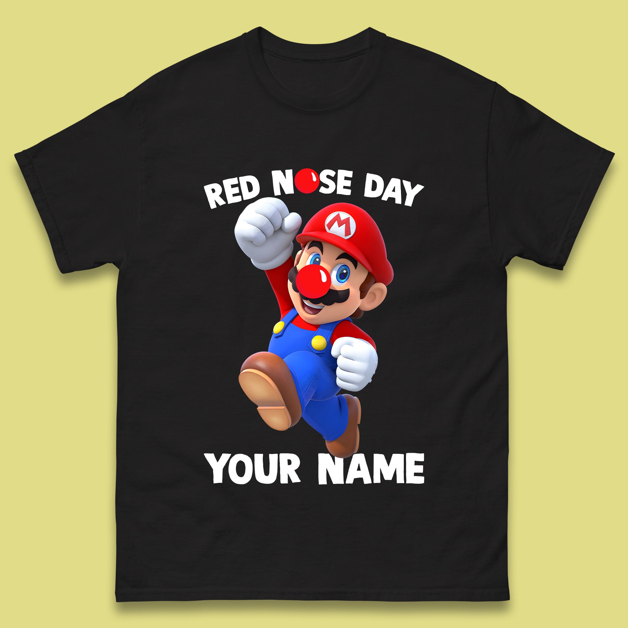 Personalised Super Mario Red Nose Day Mens T-Shirt Womens Tops Tees M
