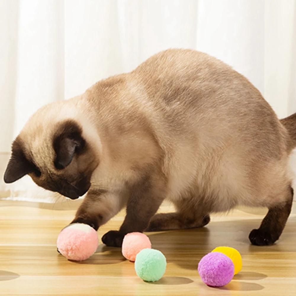 12pcs/Box Cat Toy Balls Soft Poms Ball Pet Interactive Toy Soft Pompon Ball Toy Cats Interactive Cat Toys