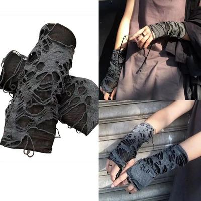 Gotické černé dlouhé rukavice bez prstů Punk Hole Rukavice na půl prstů Rukavice Teplejší žebrák Cosplay Halloweenské kostýmy Příslušenství