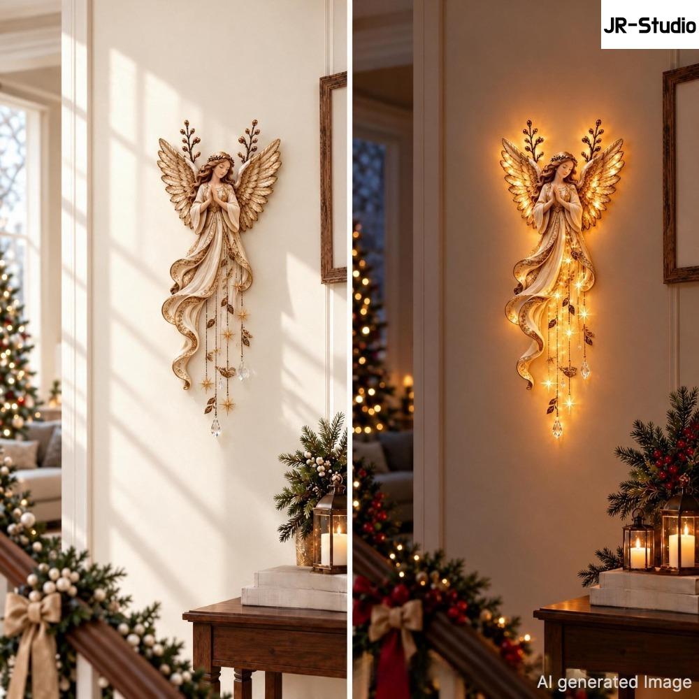 Light Up Angel Wall Lamp, Luminous Wing Resin Wall Decor, Christmas Star Scene Ornament, Festive Atmosphere Home Decoration Gift