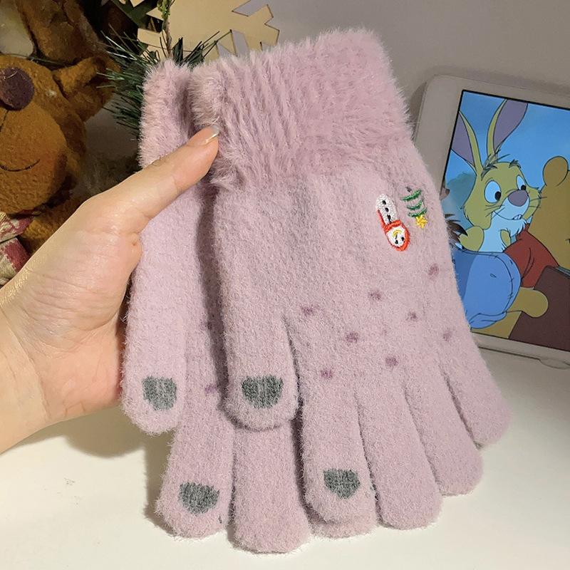 Autumn and winter gloves Snowman cute warm fashion five-finger gloves piled thickened knitted gloves cold proof average size
