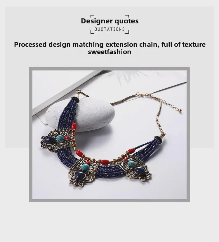 Boheemse meerlaagse retro kralenketting met etnische hanger