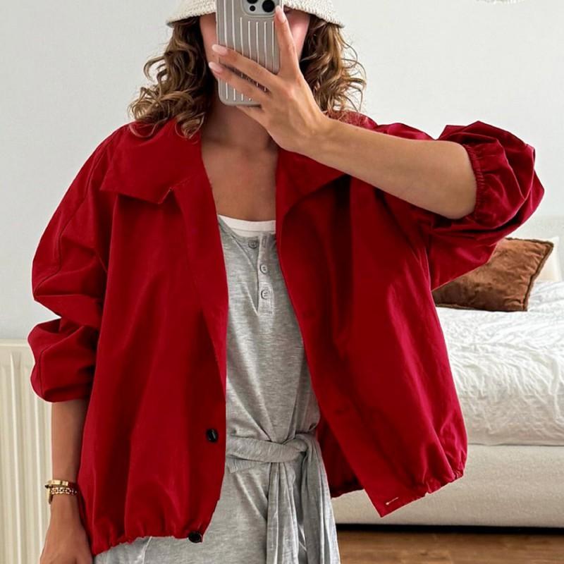 2025 Fall Winter Red Quick Dry Windproof Turtleneck Coat Women Slim Fit Commute Fashion