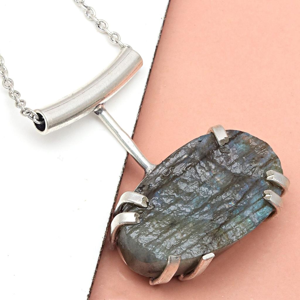 Pendant Silver  Peridot Labradorite Gemstone Jewelry Sterling 2.5" Fiery