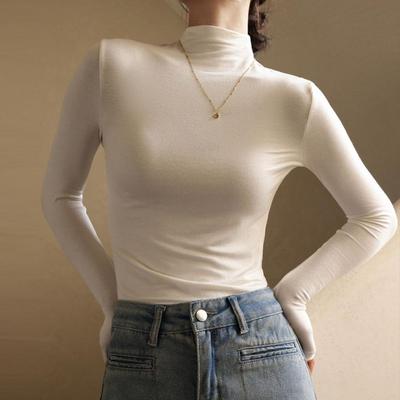 Women Basic Turtleneck Top Soft Stretch Long Sleeve Shirt Solid Color Base Tops