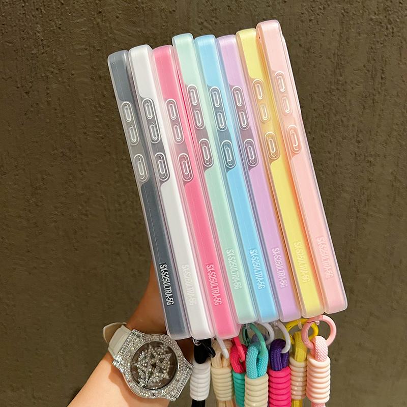 2 In1 Candy Color Matte With Lanyard Case For Samsung Galaxy S25 S24 S23 S22 Ultra Plus S25FE S24FE S23FE S21FE Shockproof Cover
