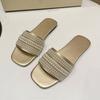 Large size flat-bottomed slippers women's summer new pearl one-word lazy one-pedal soft-soled slippers outer wear