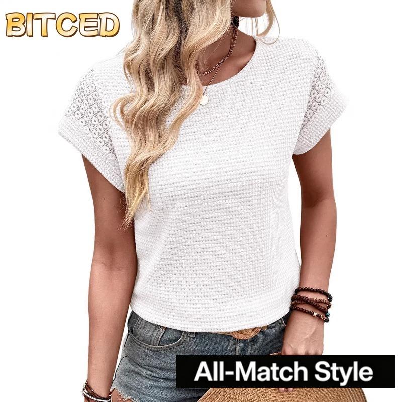 BITCED Women's Fashion Casual O-Neck Short Sleeve Blouses & Shirts