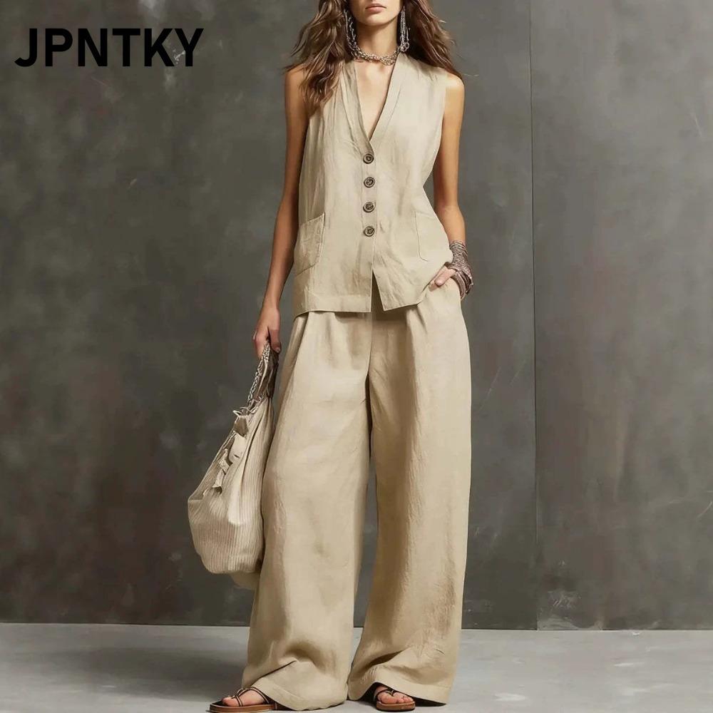 JPNTKY Women's Fashion Casual Sleeveless V Neck Pants Suits