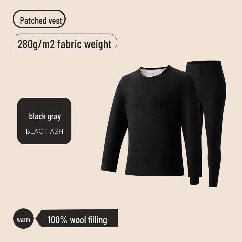 

7A Antibacterial Men s Thermal Underwear Set: 100% Wool, Round Neck, Slim Fit, Thickened for Autumn & Winter XXL чорний/сірий колір