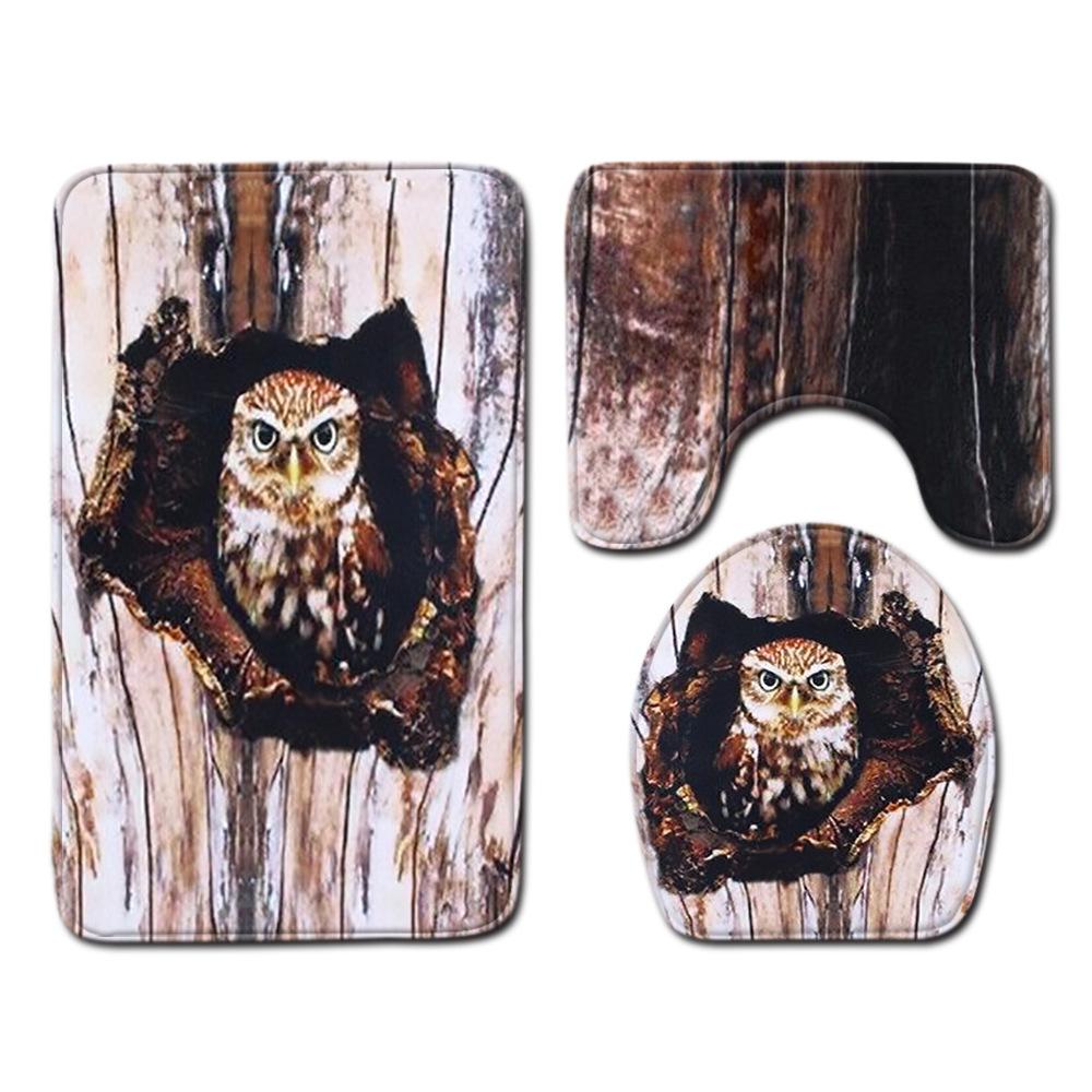 Wood Grain Board Texture Toilet Carpet Set Bathroom Non-Slip Floor Mat Doormat