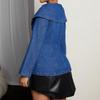 Women's Round Neck Long Sleeve Denim Jacket Regular Elegant Commuter Top Big Lapel Button Peplum Blouse