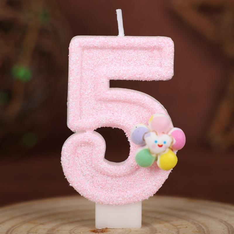 Five-color Flower Number Birthday Candle Pink Cake Decoration Birthday Handmade Candle 0-9