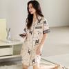 Pajamas Women's Summer Ice Silk Short Sleeve Pajamas Mom 1011 New Summer Thin Simulation Silk High-end Dress
