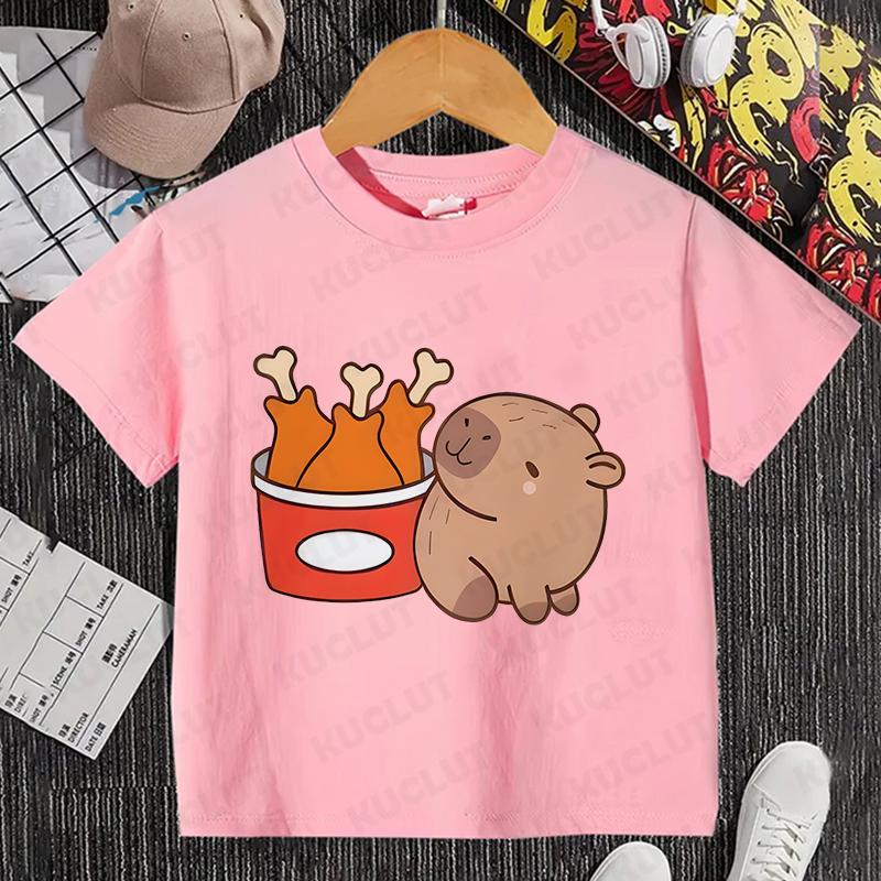 

Детская одежда Kawaii Cartoon Anime Capybara футболка с коротким рукавом Cute Capybara Lover Animal Capybaras Harajuku футболка подарок 3T(100cm)
