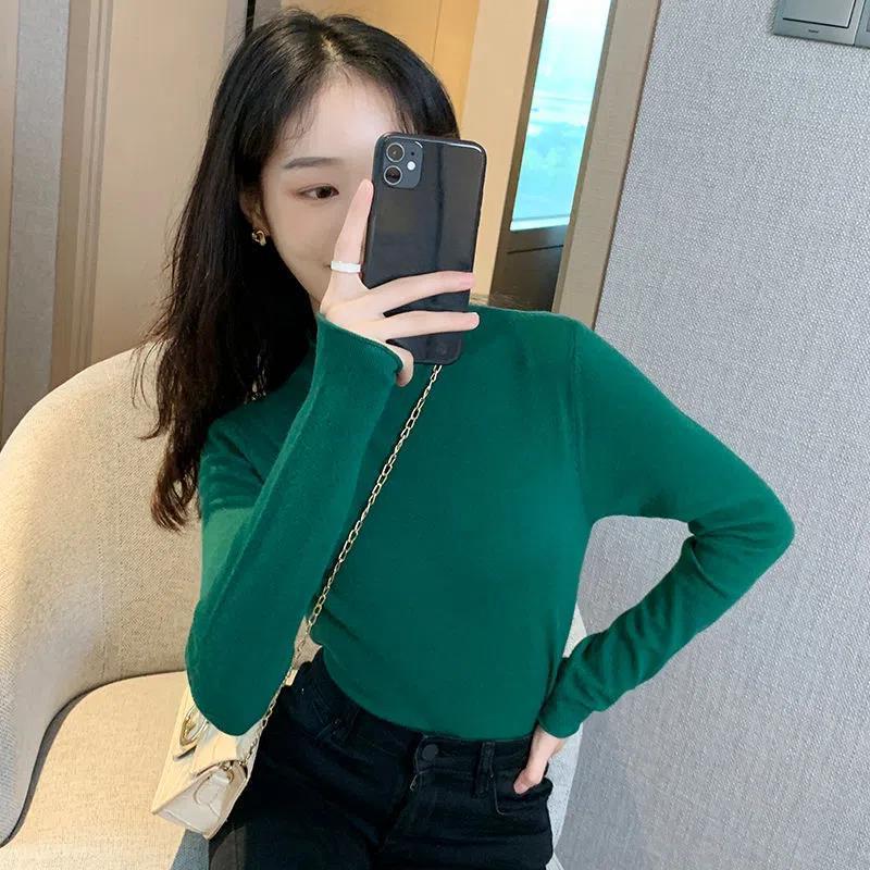 Autumn and Winter Women's Half-high Neck Sweater Bottoming Shirt Long-sleeved Knit Sweater Pullover Inner Slim Top