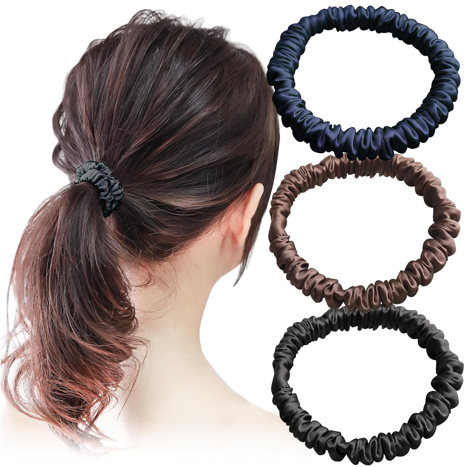 Hair Tie Chouchou Silk 100 Gentle on No Marks Rubber Usable Different Scenes Set 3 (Assortment D)