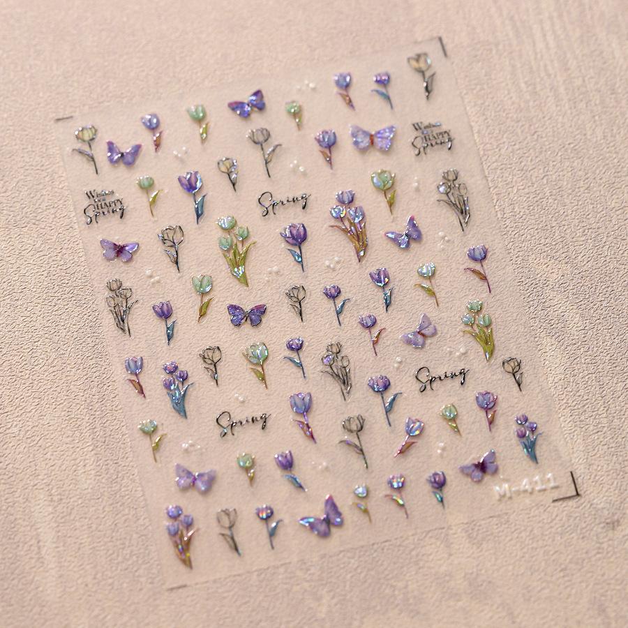 1 PCS 5D Glitter Light Pink Begonia Flower Nail Art Sticker Exquisite Design High Quality Decorative Decal Nail Sticker