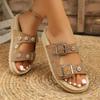 Casual Metal Buckle Thick Bottom Beach Slippers Women Summer 2026 Glitter Sandals Woman's Walking Shoes