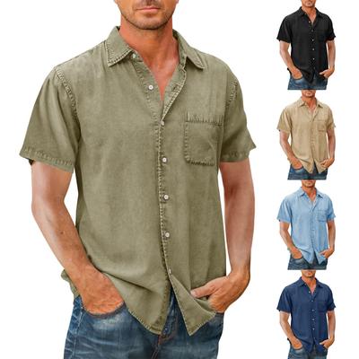 Summer Men's Casual Solid Short Sleeve Shirt Slim Fit Retro Ethnic Style Shirt Men