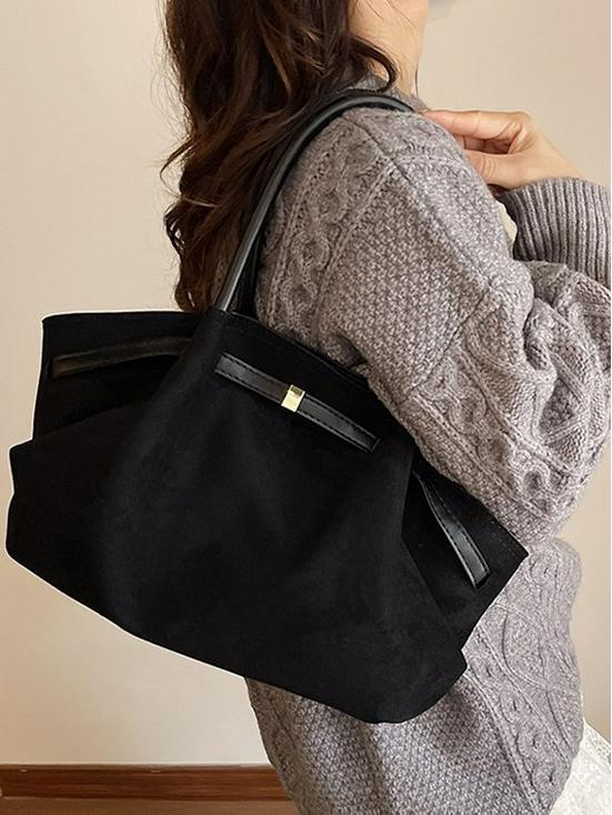 Winter Retro Suede Basket Shoulder Bag: Versatile, Large-Capacity Handbag