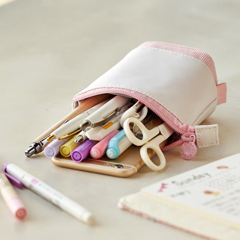 Creative Retractable Pencil Case School Stationery Storage Bag Solid Color Pen Case Cute Pen Holder Gifts for Pen Bag