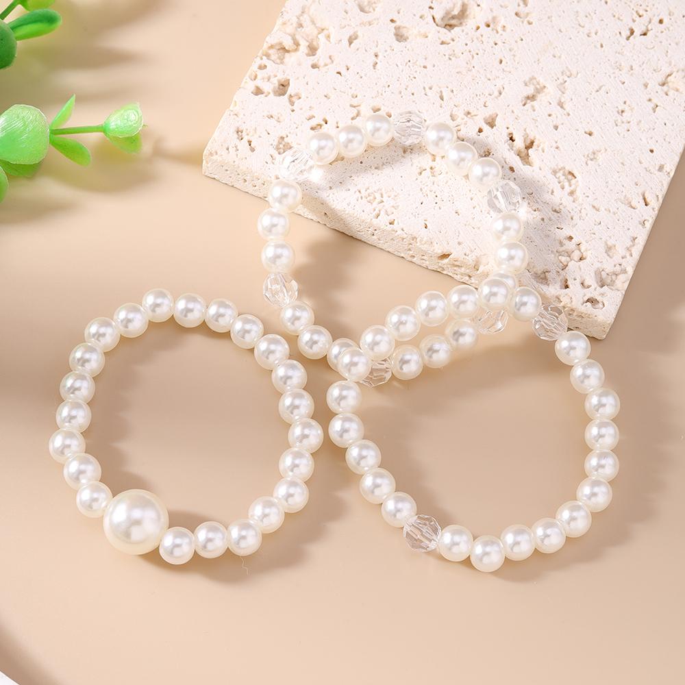 3pcs/set Elegant Stretch Crystal Pearl Beaded Bracelet for Women Girls Handmade Summer Beach Jewelry Gifts
