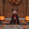 Halloween Pet Costume Devil Horns Cape Hooded Outfit Dogs Up To 20kg Black Printed Dress-Up Accessory