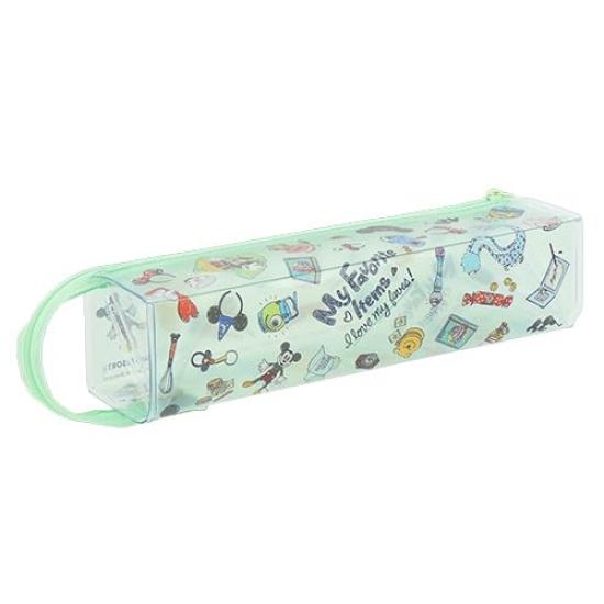 Прозрачный пенал «Друзья Микки» Сувенир из парка Tokyo Disney Resort Дизайн и пенал/ручка зелёный