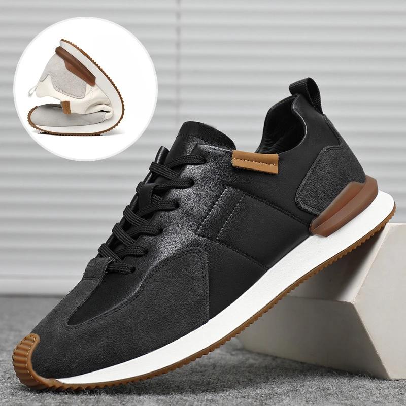 

New Sneakers Men Elevator Shoes Men s Genuine Leather Casual Taller Shoes Man Hidden Heels Heighten Inner High rise Lift 44 чорний