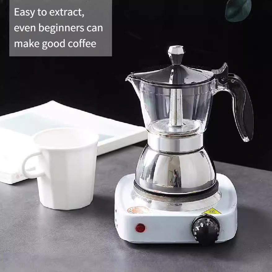 200ML/300ML Portable Transparent Visible Mocha Pot Household Brewing Coffee Pot Stainless Steel Espresso Maker