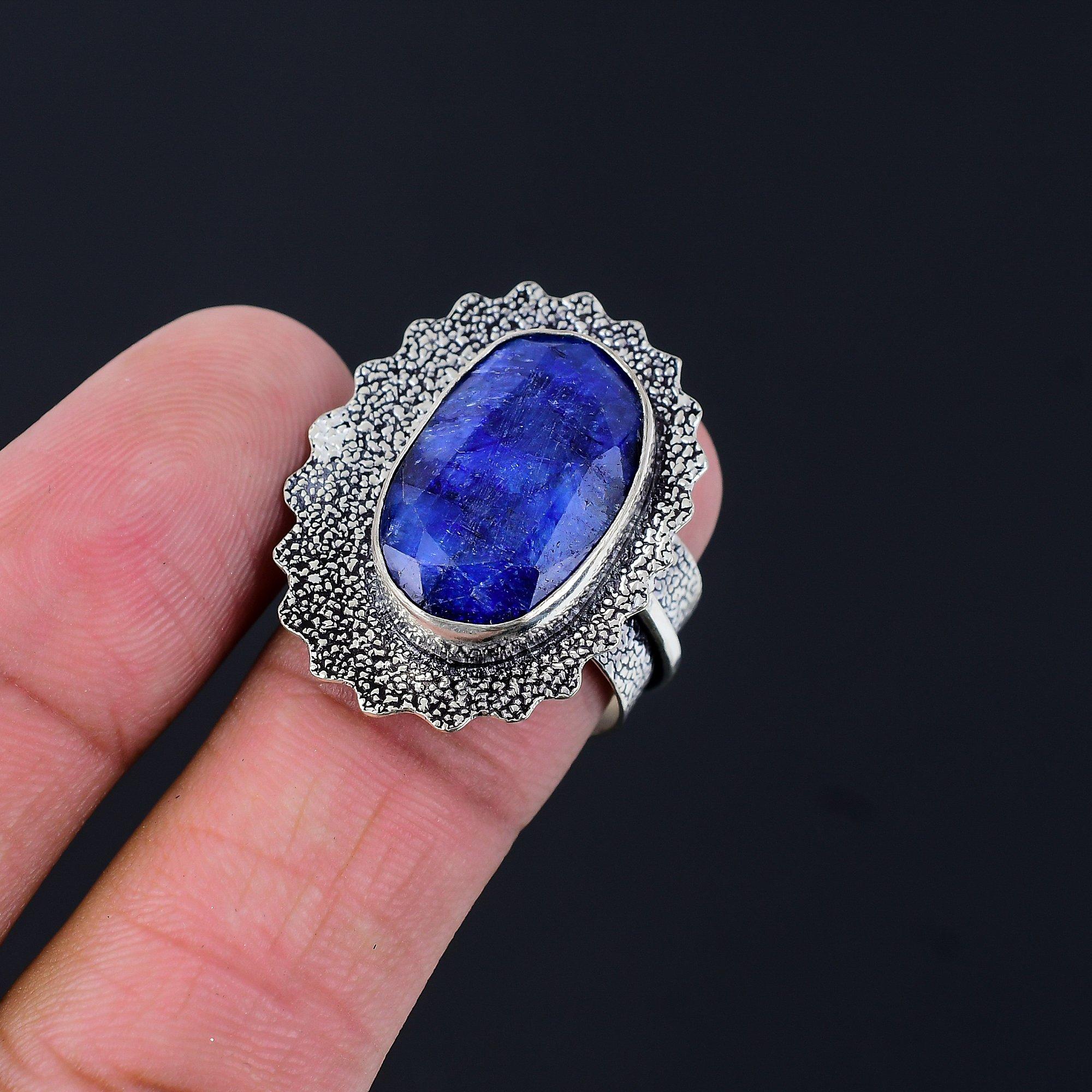 

925 Silver Blue Sapphire Stone Mother Anniversary Third Eye Chakra Ring US 9.75 9.75