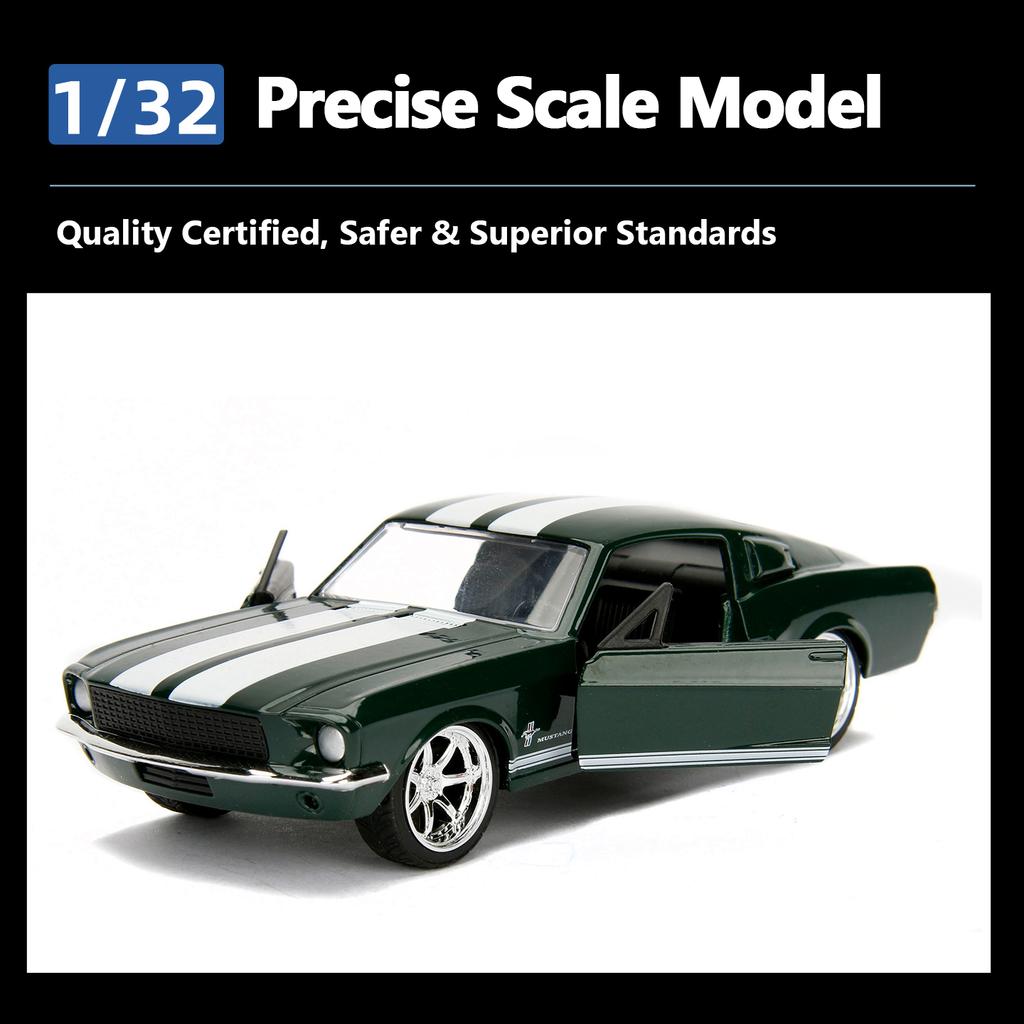 JADA 1:32 DieCast Model Collection 1967 Ford Mustang - 627C Green with Free-Rolling Wheels JD99519