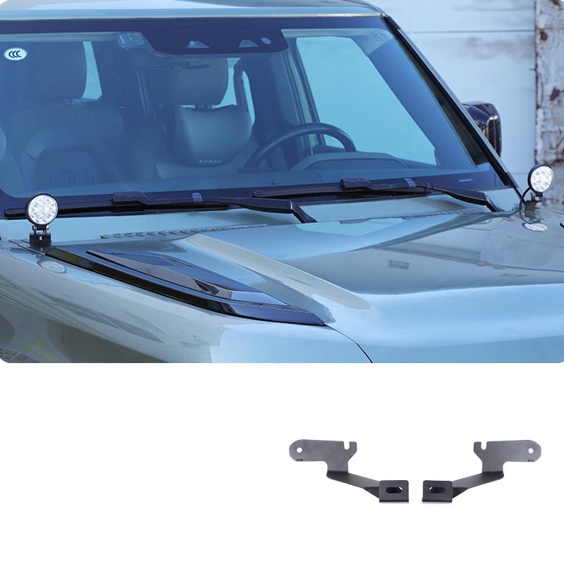 For Landdd Rover Defender 90 110 2020-2025 Trim Accessories LED Spotlight Bracket Car Hood Searchlight Carbon Steel Black