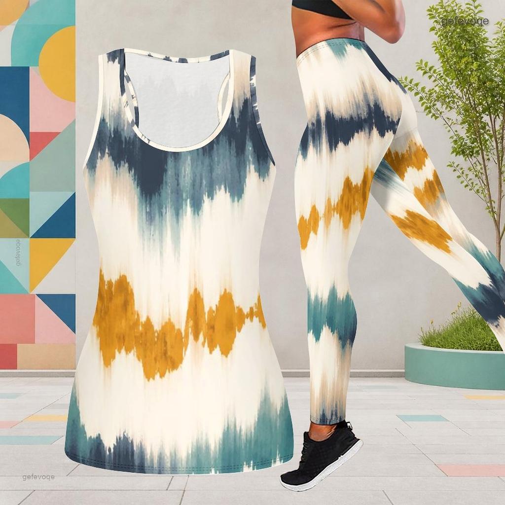 Women Plus Size Printed Scoop Neck Sleeveless Tank Top And Fitted Long Pants Two Piece Set