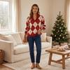 Women's Fashion Plaid V Neck Pullover Sweater Top