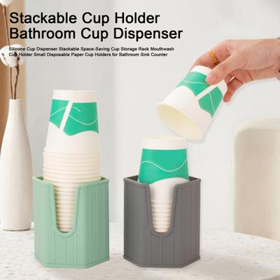 Silicone Cup Dispenser Stackable Space-Saving Cup Storage Rack Mouthwash Cup Holder Small Disposable Paper Cup Holders for Bathroom Sink Counter