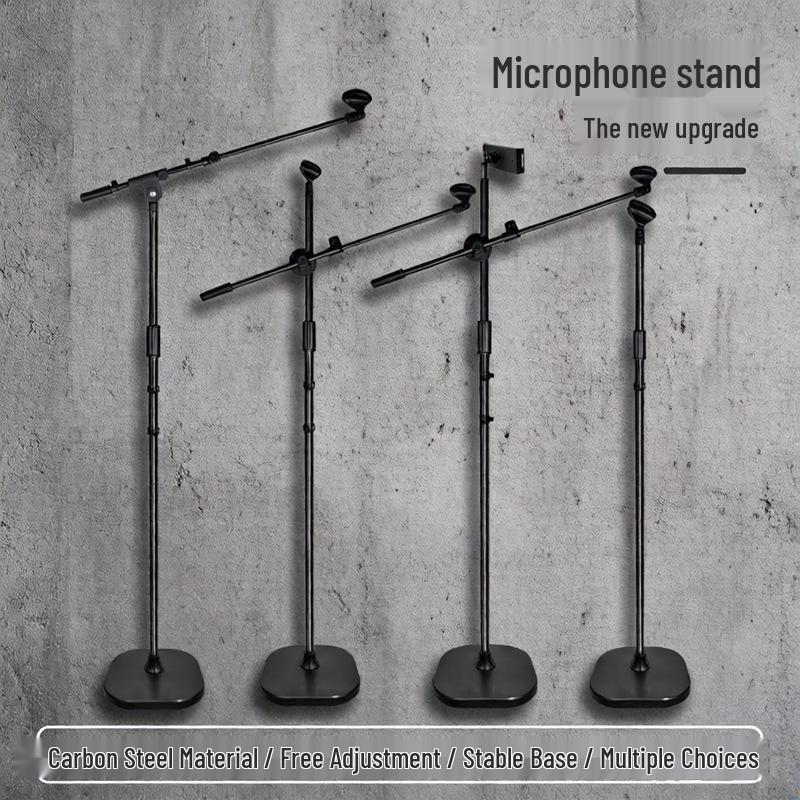 

Adjustable Floor Microphone Stand with Retractable Boom Arm for Live Streaming, Singing, and Stage Use Microphone Stand (Straight Rod)