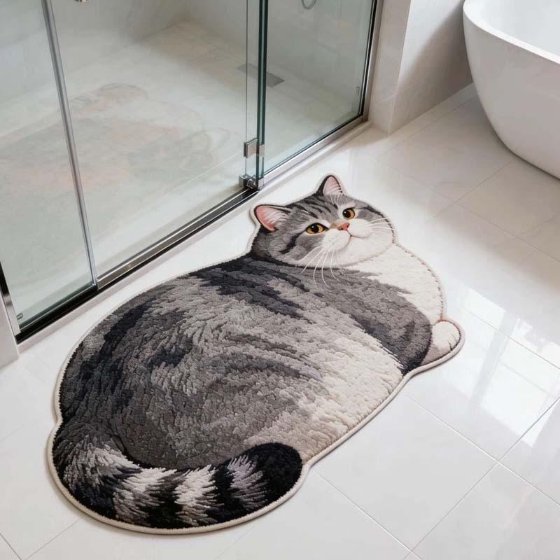Cartoon Cat Shaped Diatomaceous Earth Bath Mat, Water Absorbent Non Slip Wear Resistant Bathroom Doormat for Toilet Entrance
