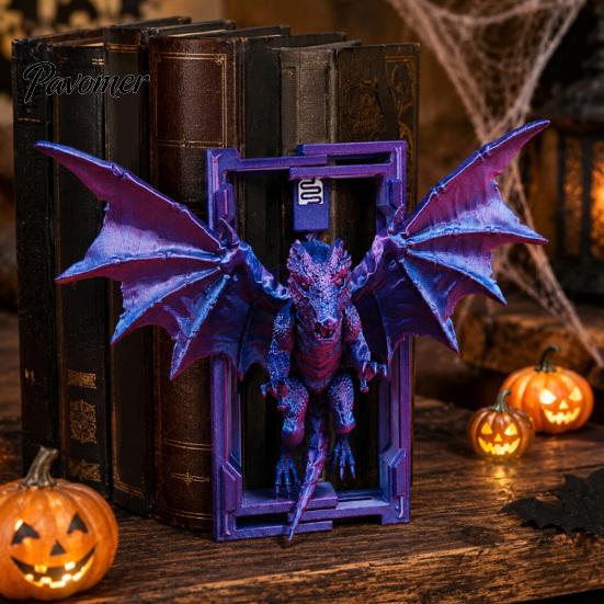 Creative Monster Bookends Flying Dragon Bookend, 3D Printed PLA Fantasy Decorative Book Stand, Gothic Style Display Shelf Stabilizers Heavy