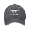 Klassische Mustang Logo Baseballkappe für Unisex Damen Used Denim Gewaschen Snapback Hut Weißes Pferd Unstrukturiert Weiche Kappen Mütze