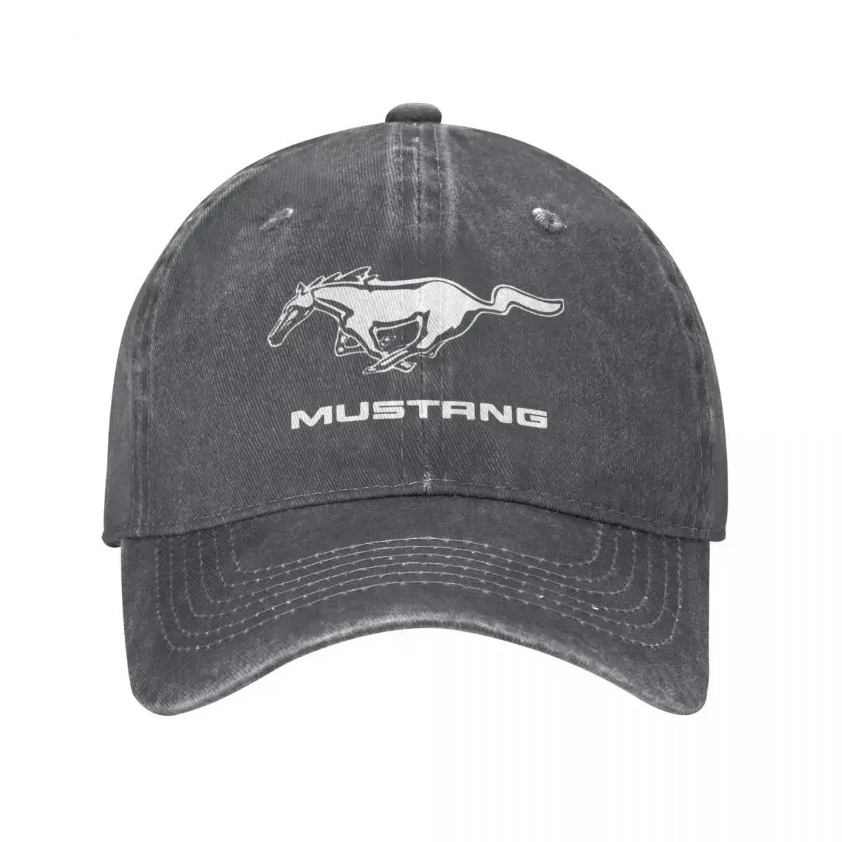 KUNS CAP Klassieke Mustang Logo Baseballpet voor Unisex Dames Verweerd Denim Gewassen Snapback Pet Wit Paard Ongevoerd Zachte Petten Pet Adjustable