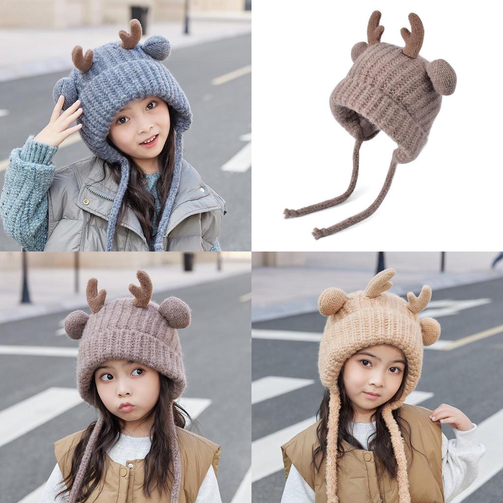 Knitted Baby Hat With Cute Reindeer Antlers For Winter Warmth And Windproof Protection