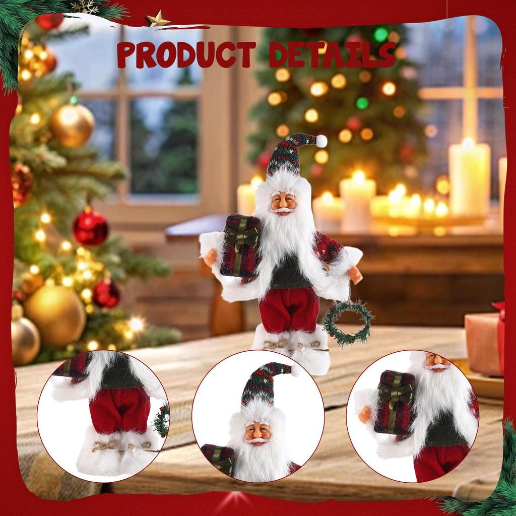 Santa Claus Figurine Christmas Doll Toy Adornment Traditional Standing Figure Xmas Decor for