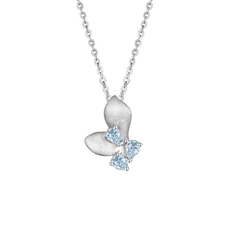 S925 Sterling Silber gebürstete Textur Schmetterling Halskette Wassertropfenform Naturkristallstein Leichter Luxus Tägliche Accessoires Schmuck Geschenk