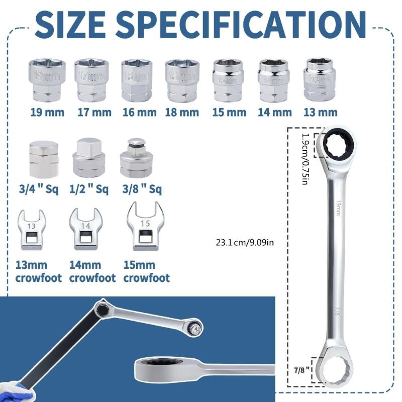 15Pieces Adjustable Serpentine Belt Tensioner Tool Kit Pulley Removal Wrench Tool for Automotive Repair and Maintenance